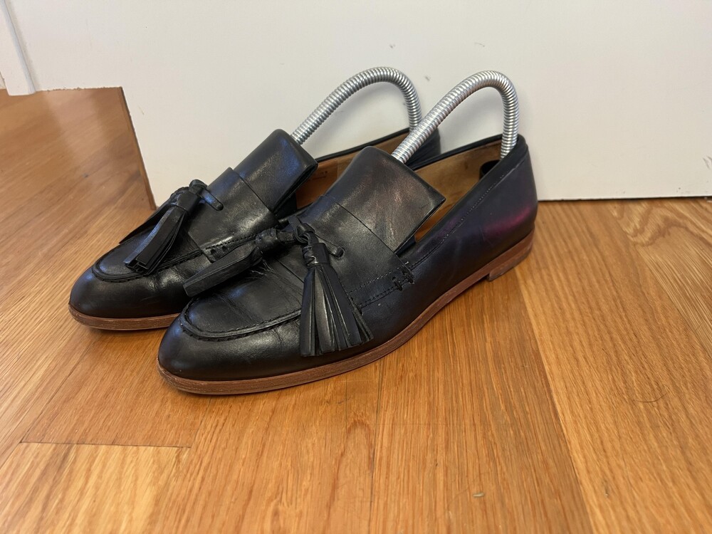 & Other Stories Shoes Womens Size 38 Black Leather Tassel Loafers Made in Italy